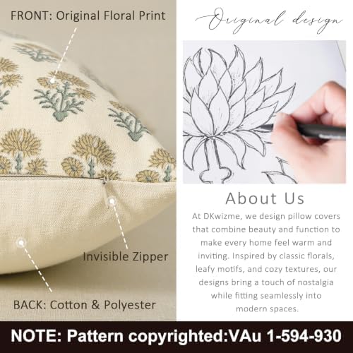 Farmhouse Floral Pillow Covers 22x22 Set of 2, Country Botanical Throw Pillow - Image 3