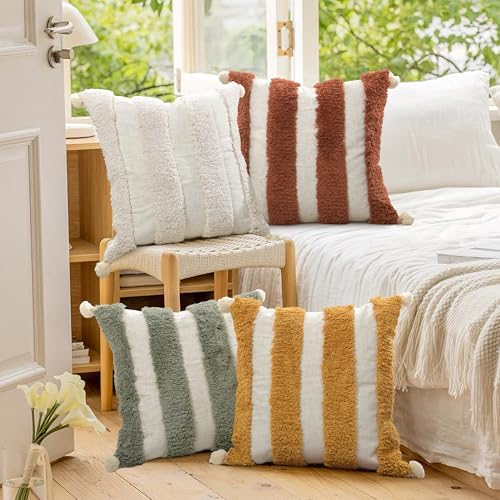 Boho Throw Pillow Covers 18x18 Tufted Home Decorations Dark Rust - Image 6