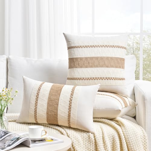 Fancy Homi Set of 2 Boho Neutral Big Decorative Throw Pillow Cover 24x24 Inch - Image 6