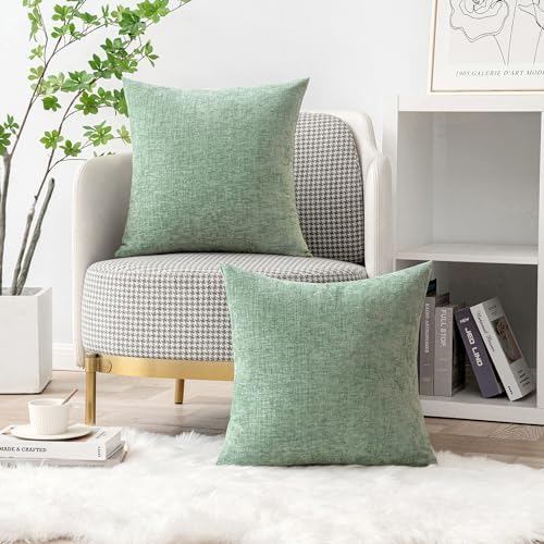 MIULEE Soft Chenille Throw Pillow Covers Greyish Green 20x20 Pack of 2 - Image 5
