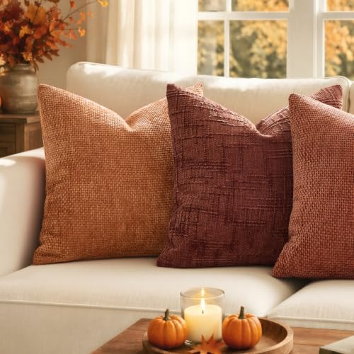 MIULEE Chenille Textured Fall Throw Pillow Covers Rust 20x20 Set of 2 - Image 2