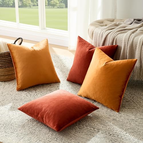 GIGIZAZA Pack of 4 Decorative Velvet Pillow Covers 20x20 Orange - Image 6