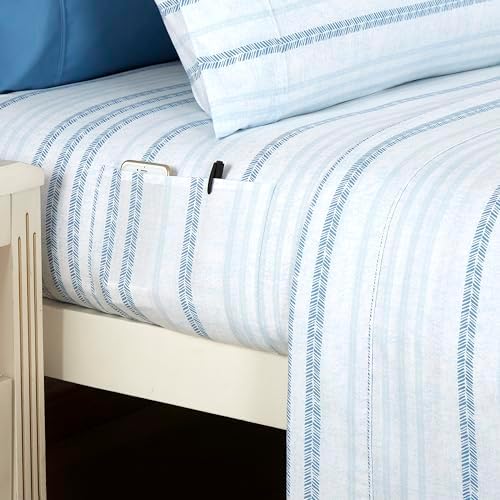 Elegant Comfort 6-Piece Sheet Set Deep Pocket Stripe, Traci Aqua - Image 3