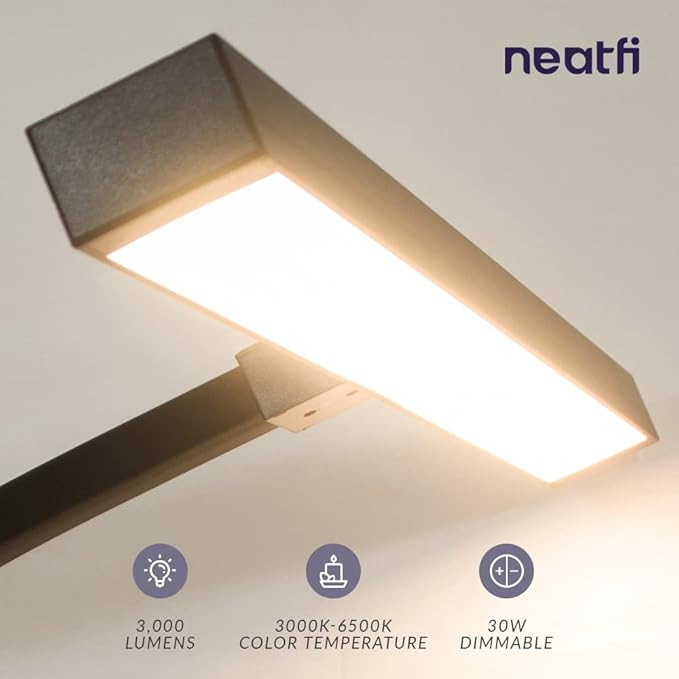 Neatfi 3000 Lumens Flex LED Desk Lamp with Clamp, Dimmable, 5 Adjustable Brightness Levels & 5 Light Modes, Memory Function, Eye-Caring & Flexible Lamp for Home & Office (28 Inches, Black)