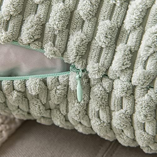 MIULEE Decorative Throw Pillow Covers 16x16 Light Green Textured Corduroy - Image 3