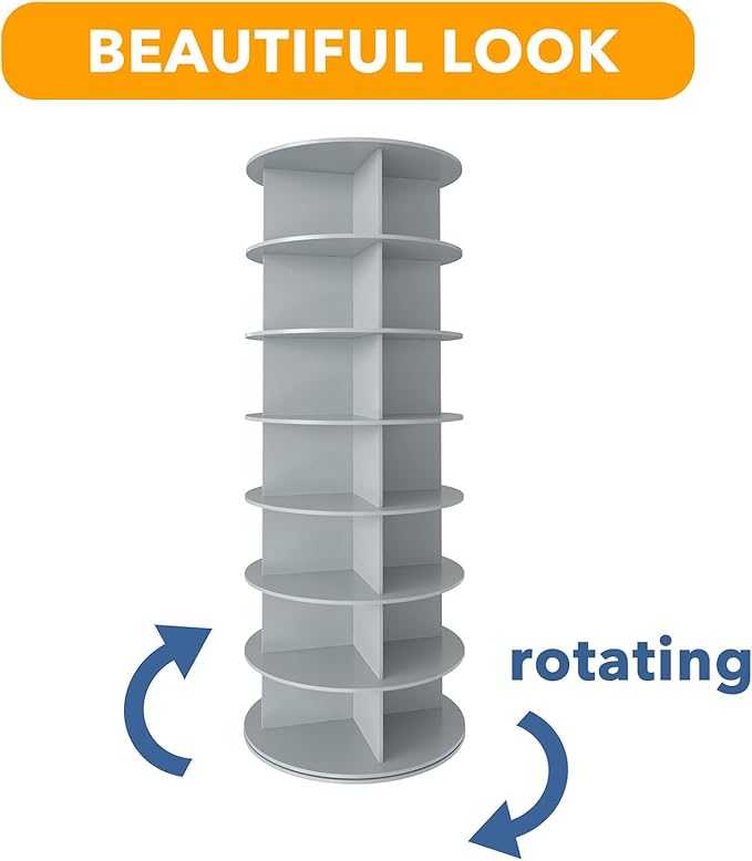 SpaceAid 7 Tier Rotating Shoe Rack Tower, Spinning Shoe Display Lazy Susan, Revolving 360 Shoe Rack Storage Round Carousel, Vertical Handbag Rotate Shoes Closet Organization (7-Tier Gray)