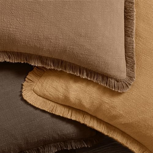 MIULEE Fall Linen Fringe Pillow Covers Set of 4 18x18 Orange/Yellow - Image 6