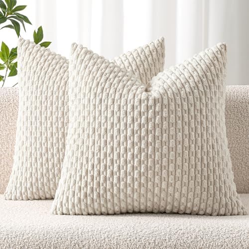MIULEE Decorative Throw Pillow Covers 20x20 Cream White Textured Corduroy by MIULEE
