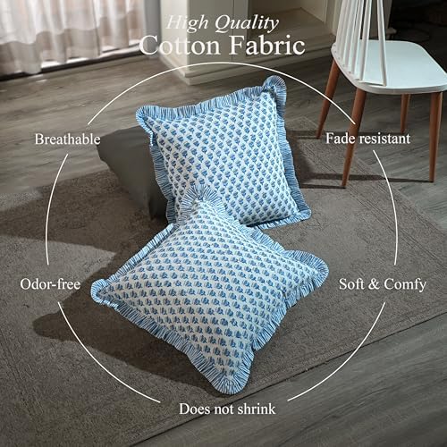 CPC Block Print Ruffle Throw Pillow Cover Apatite Blue 20"x20" - Image 3