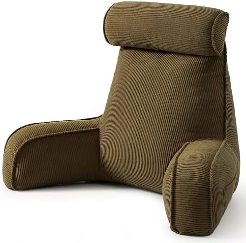 Bed Rest Reading Pillow with Arms & Detachable Headrest, Corduroy Backrest by Ailuteie