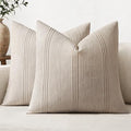 MIULEE Decorative Striped Throw Pillow Covers 20x20 in Natural Linen 2 Pack by MIULEE