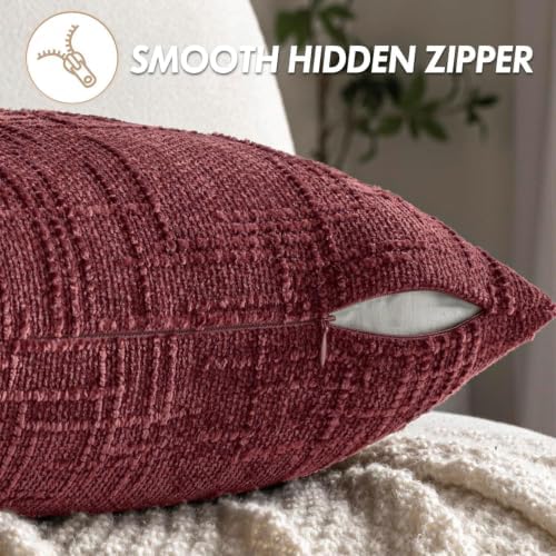 MIULEE Chenille Textured Lumbar Throw Pillow Covers Burgundy 12x20 - Image 6
