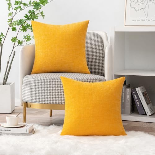 MIULEE Soft Chenille Throw Pillow Covers Goose Yellow 18x18 Inch Pack of 2 - Image 5