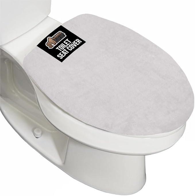 GORILLA GRIP Thick Memory Foam Bathroom Toilet Lid Seat Cover, Soft Velvet Topside, Machine Wash, Plush Cushioned Covers Fits Most Size Lids, Decorative Bath Room Accessories, 19.5x18.5, Light Gray