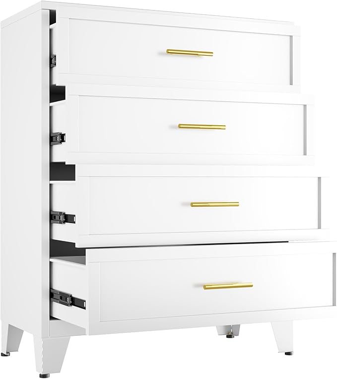 Metal Dresser, White Tall Dresser for Bedroom, 43.11" H Dressers & Chests of Drawers, 4 Drawer Dressers for Living Room, Entryway, Hallyway (White, 4 Drawers)