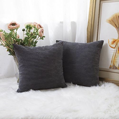 Home Brilliant Grey Pillow Covers 18 x 18 Set of 2 Soft Decorative Striped - Image 2