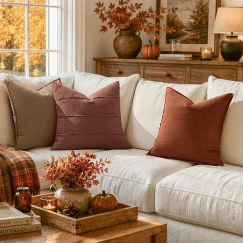 MIULEE Euro Sham Fall Linen Throw Pillow Covers 24x24 Autumn Glaze Striped - Image 2