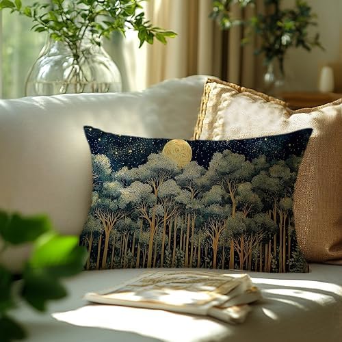 Rustic William Morris Night Forest Green Moon Decor Pillow Covers 20x12 - Image 3