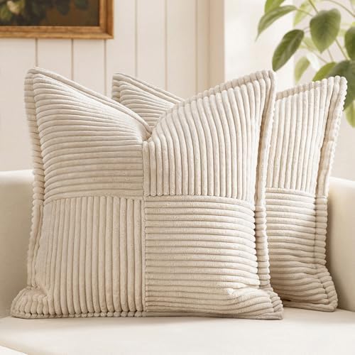MIULEE Decorative Euro Sham Throw Pillow Covers 24x24 Inch Beige 2 Pack by MIULEE