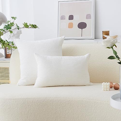 Home Brilliant Pillow Covers 18x18 Striped Corduroy Velvet Cushion Covers Set - Image 6