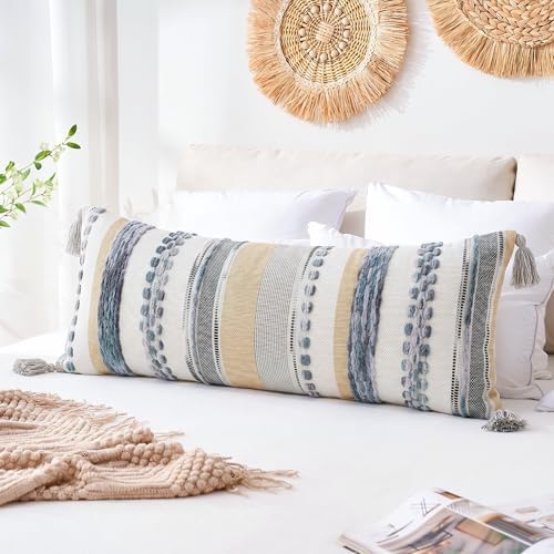 PANOD Boho Long Lumbar Throw Pillow Cover 14 x 36 Grey, Chenille Morocan Extra - Image 6