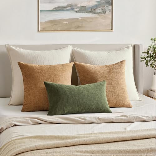 MIULEE Olive Green Chenille Couch Lumbar Throw Pillow Covers - Image 4