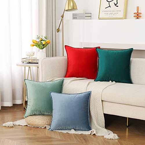 JIAHANNHA Velvet Green Throw Pillow Covers 20”x20”Pack of 2 Soft Decorative - Image 6