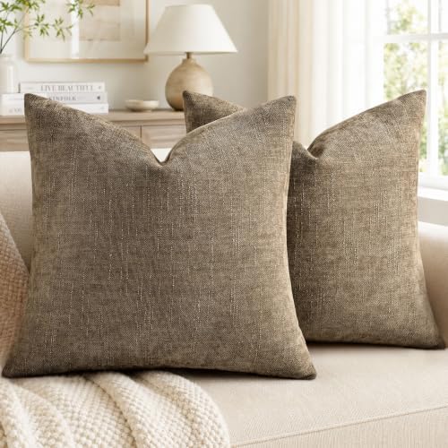 decorUhome Chenille Throw Pillow Covers 24x24 Set of 2, Light Taupe by decorUhome