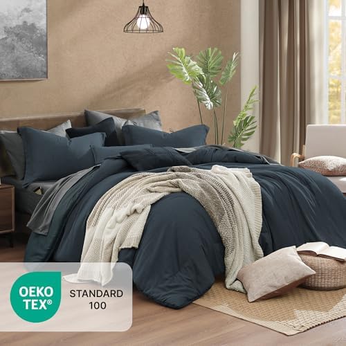 Monbix Twin XL Comforter Set 5 Pieces Navy Blue Bed in a Bag - Image 5