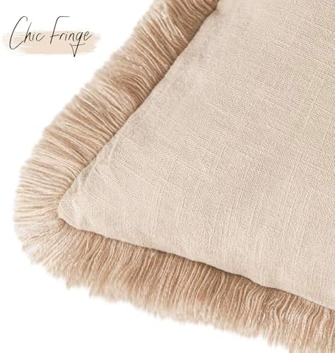 Foindtower Boho Linen Fringe Lumbar Throw Pillow Covers 12×20 Tan Beige - Image 3