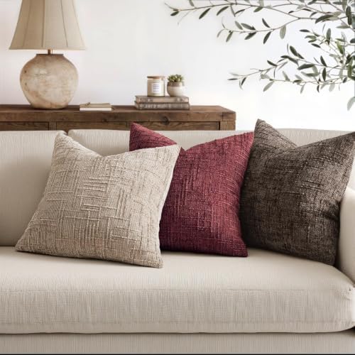 MIULEE Chenille Textured Lumbar Throw Pillow Covers Burgundy 12x20 - Image 4
