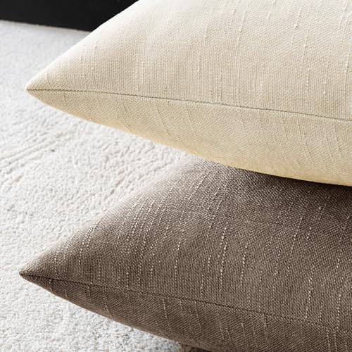 MIULEE Textured Chenille Throw Pillow Covers 22x22 Inch Taupe Grey - Image 4