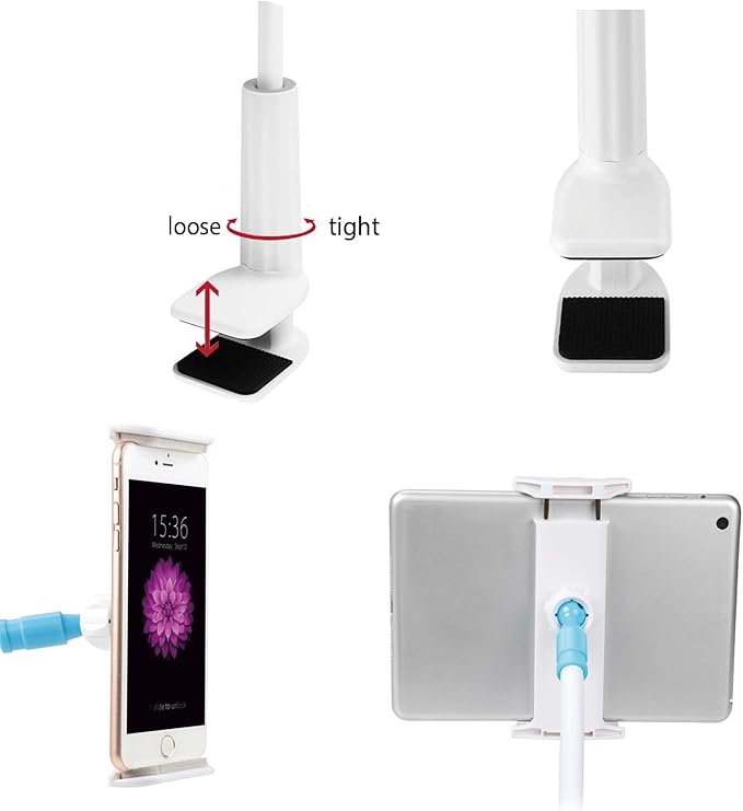 Phone Holder,gooseneck Phone Holder,360° Rotate Support Rod One-Hand Adjustable Cell Phone Holder,for Desk Headboard Nightstand. (White)