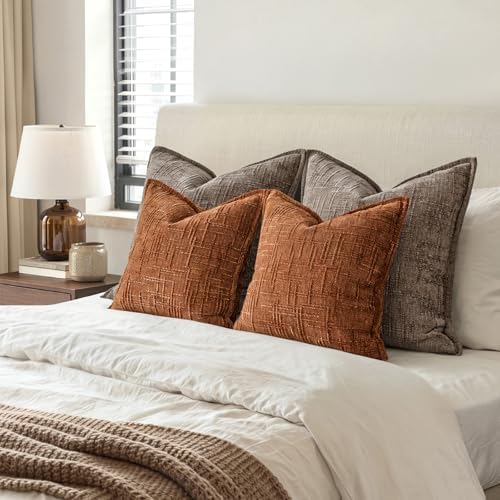 MIULEE Slubby Textured Decorative Fall Throw Pillow Covers Rust 20x20 - Image 6