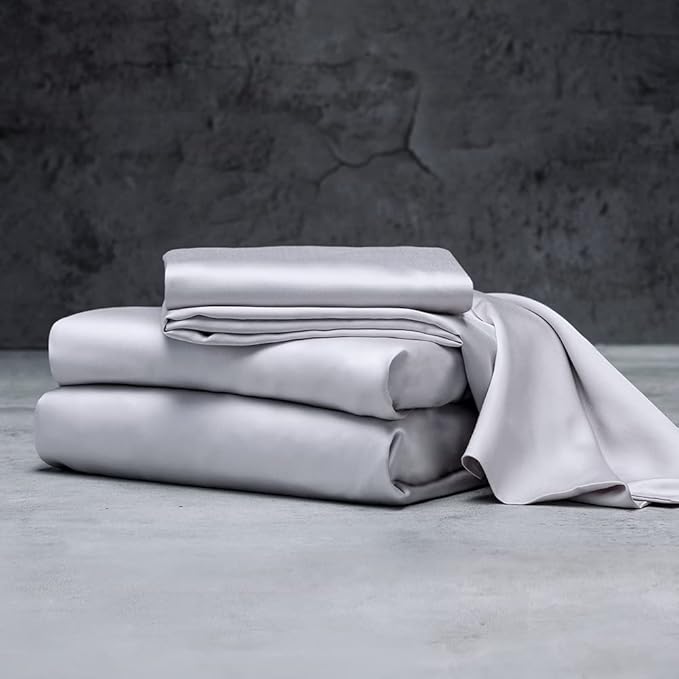 LUXOME Luxury Sheet Set | 100% Rayon (Viscose) from Bamboo | Queen Size - Stone | Deep Pockets | 4-Piece Set (Fitted, Flat, 2 Pillowcases)