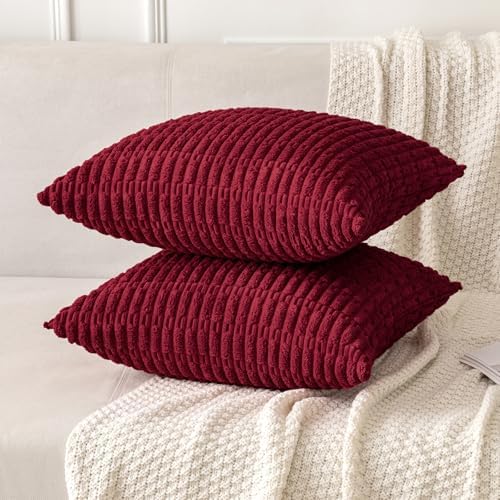 MIULEE Christmas Corduroy Decorative Throw Pillow Covers 20x20 Burgundy Pack of - Image 3