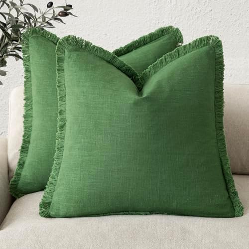 Foindtower Decorative Linen Fringe Throw Pillow Covers 22×22 Forest Green by Foindtower