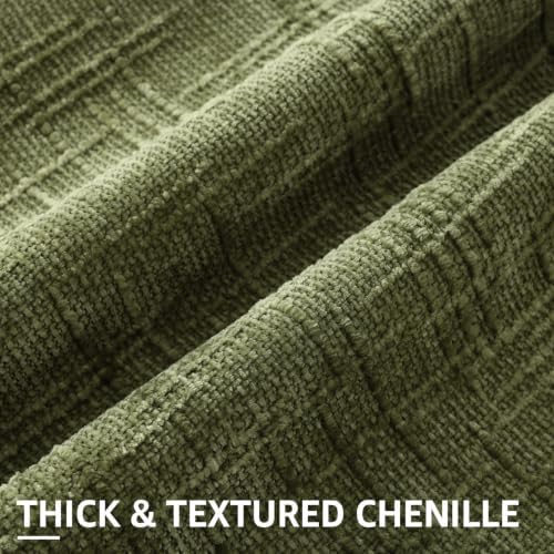decorUhome Textured Chenille Throw Pillow Covers 26x26 Set of 2 Olive Green - Image 2
