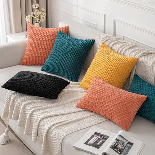 MIULEE Decorative Throw Pillow Covers 20x20 Teal Blue Textured Corduroy - Image 4
