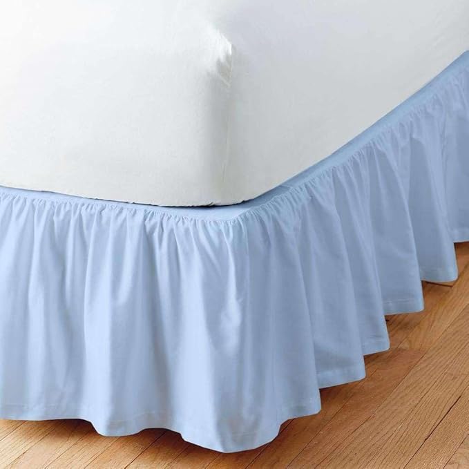 Light Blue Solid Ruffled Bed Skirt Twin-XL-6 Inch Drop Split Corner, Microfiber Bedskirt with Platform Three Sided Coverage