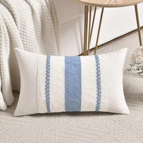 Fancy Homi Set of 2 Boho Light Blue Lumbar Decorative Throw Pillow Cover 12x20 - Image 2