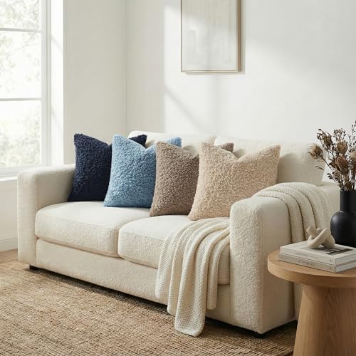 decorUhome Sherpa Decorative Throw Pillow Covers 26x26 Set of 2 Light Blue - Image 3