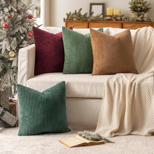 MIULEE Soft Corduroy Decorative Throw Pillow Covers Christmas Green 20x20 - Image 2