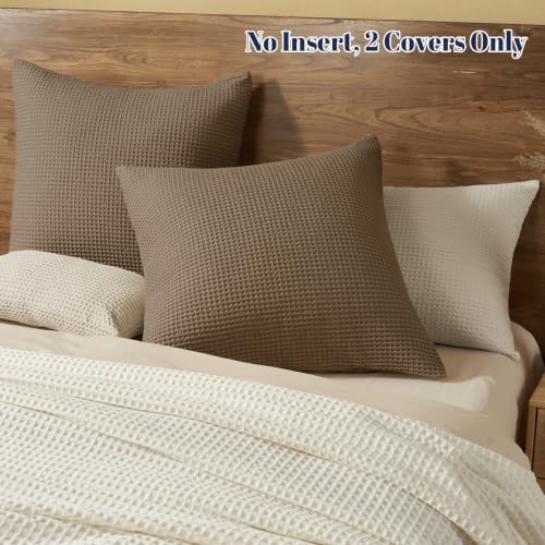 PHF Cotton Waffle Euro Shams 26" x 26", Walnut Brown, No Insert - Image 6