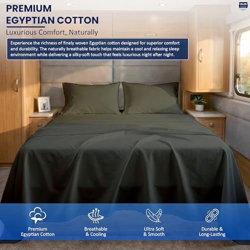 Cottingon 4 Piece Short Queen Sheets, Egyptian Cotton, Dark Grey - Image 2
