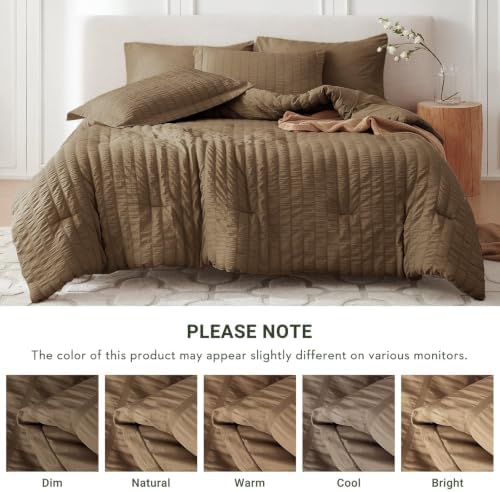 MUXHOMO 7 Pieces Oversized King Comforter Set, Seersucker Bed in a Bag - Image 5