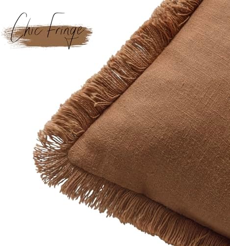 Foindtower Decorative Linen Fringe Throw Pillow Covers 18×18 Orange Brown - Image 3