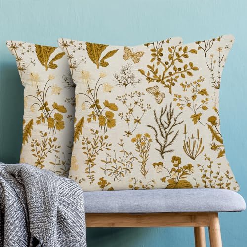 AEIOAE Summer Pillow Covers 18x18 Inch Set of 2, Mustard Yellow Wild Flower - Image 2