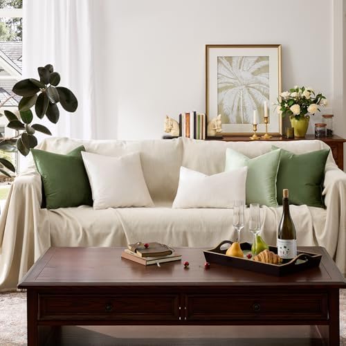 GIGIZAZA Velvet Pillow Covers 16x16 Decorative Pillows Pack of 2 Ivory - Image 7