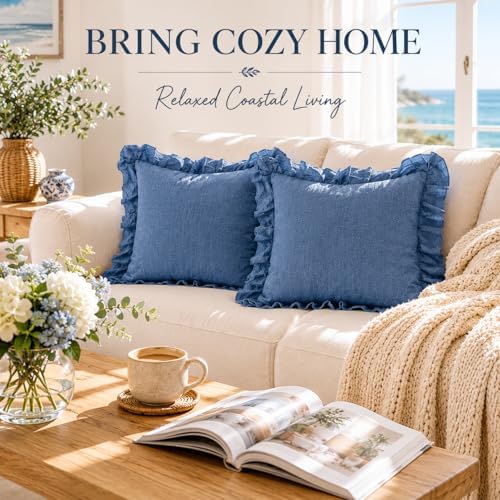 JoraLion Ruffled Throw Pillow Cover 20x20 Solid Dark Blue - Image 3